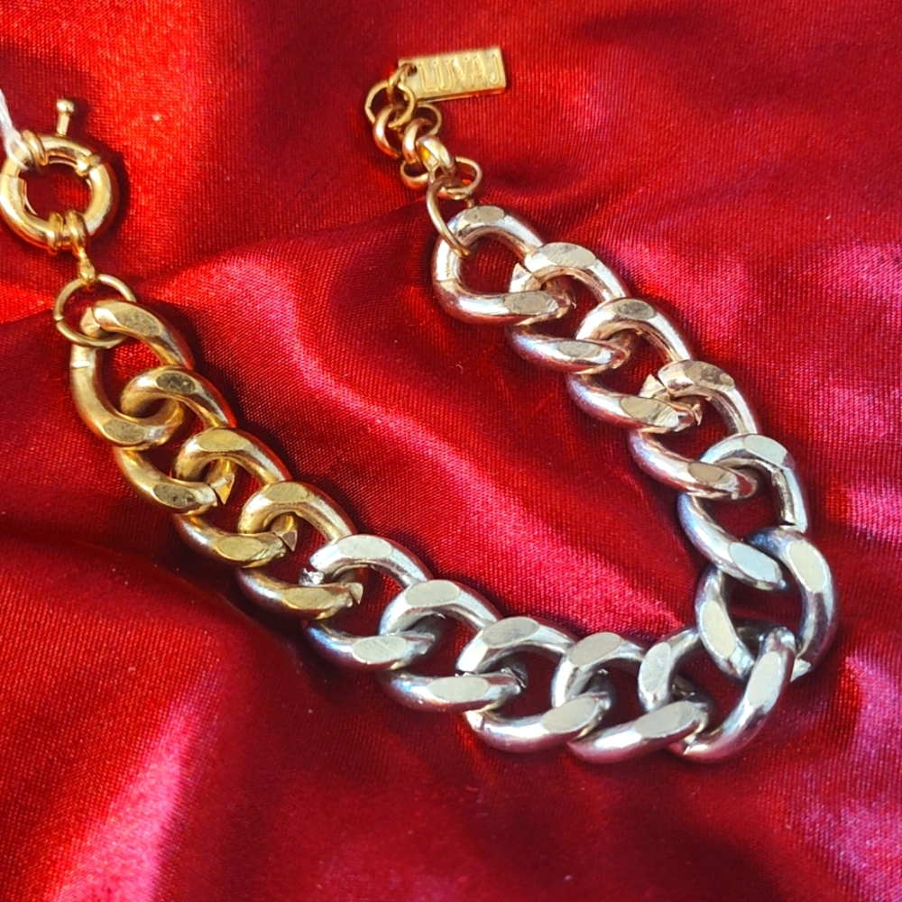 Vintage Luna Two-toned Cuban Link Bracelet With Lightsaver C Closure